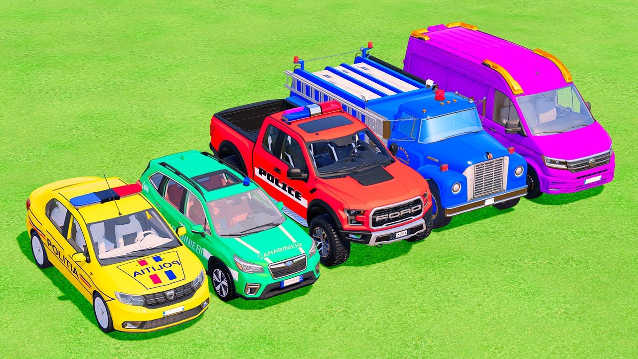 POLICE CARS, FIRE DEPARTMENT, AMBULANCE VEHICLES TRANSPORTING WITH MAN TRUCKS ! Farming Simulator 22