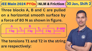 Three blocks A, B and C are pulled on a horizontal smooth surface by a force of 80 N as shown in...
