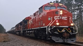 CPKC/T4/Duo/ACu/DPU! CP(KC) #7554 leads a happy/fast NB CPKC 577-21 out of Starks, Louisiana!!!
