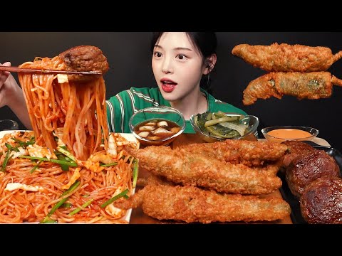 겉바속촉 대왕 고추튀김에 쫄면 먹방! 육즙팡팡 떡갈비까지 꿀조합 리얼사운드 Crispy deep-fried pepper Mukbang Asmr