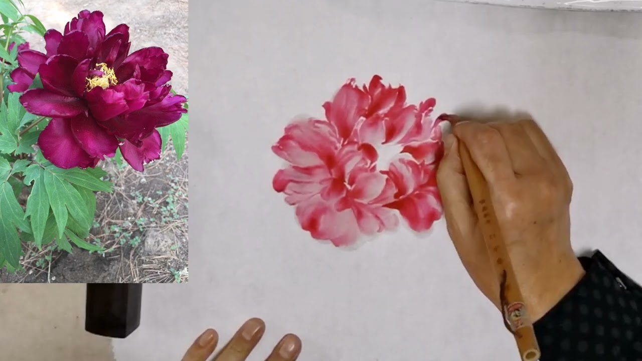 零基础名师国画（牡丹）三，牡丹花头这么画，让人惊叹，独创画法
