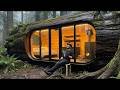 Building a house in the forest (ASMR) - This man build a mini house inside a tree trunk