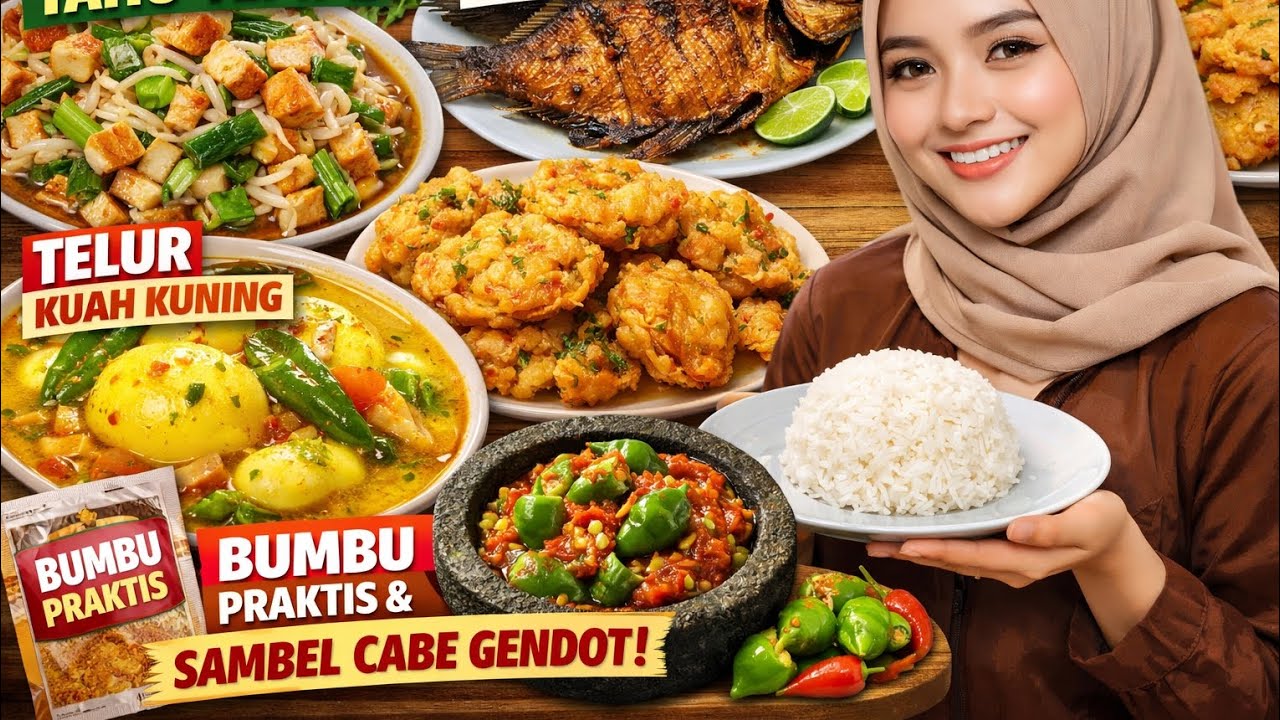 Masak Simpel Tapi Lengkap! Cah Toge Tahu Tempe, Bawal Goreng, Telur Kuah Kuning + Sambel Cabe Gendot