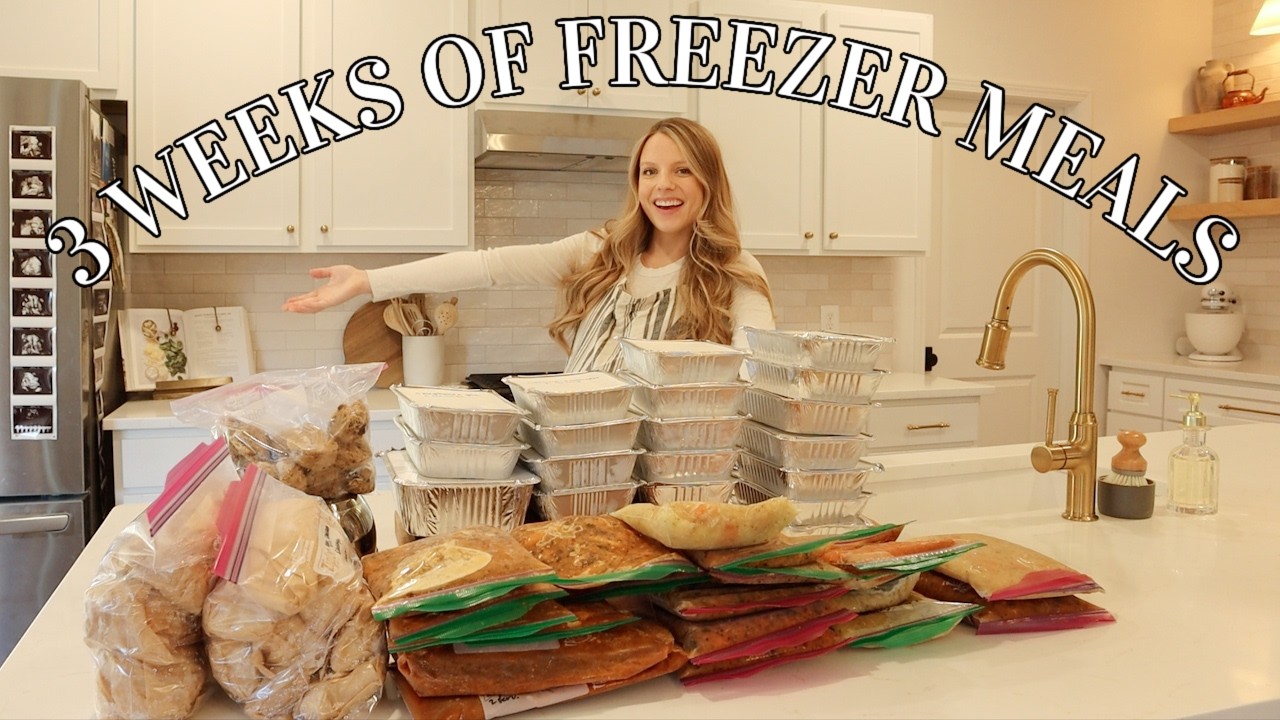 Prepping 3 weeks of freezer meals before baby! dinner, breakfast, & treats! postpartum meal prep