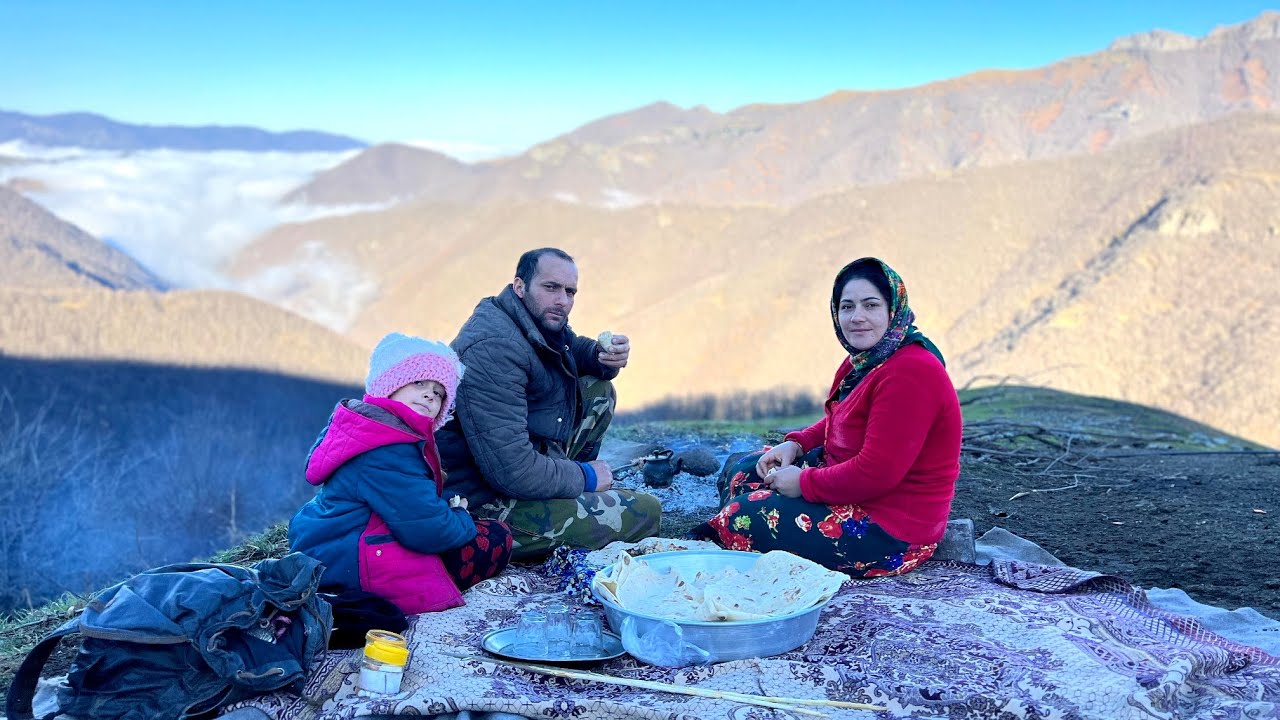 Taking Cows to Pasture and Baking Bread on Iron Plate in Nature