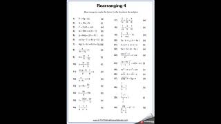 Maths Worksheet Rearranging Formulae