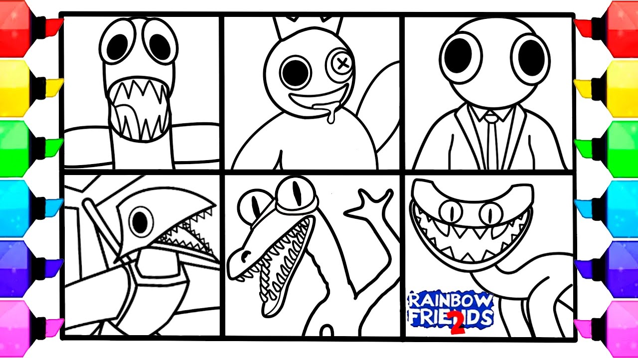 Blue and Green Rainbow Friends Coloring Page - Funny Coloring Pages