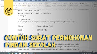 CONTOH SURAT PERMOHONAN PINDAH SEKOLAH