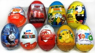 9 Surprise Eggs Unboxing, Kinder Zaini Cars 2 Spongebob Thomas...