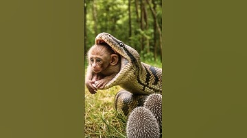 🐍😱 Python vs Spiky Attack! Baby Monkey Escapes in Shock 😨🔥 | #CuteAnimals #AIVideo #Shorts