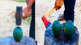 Testing Fruits Whit Hammer Vs Axe Cutting