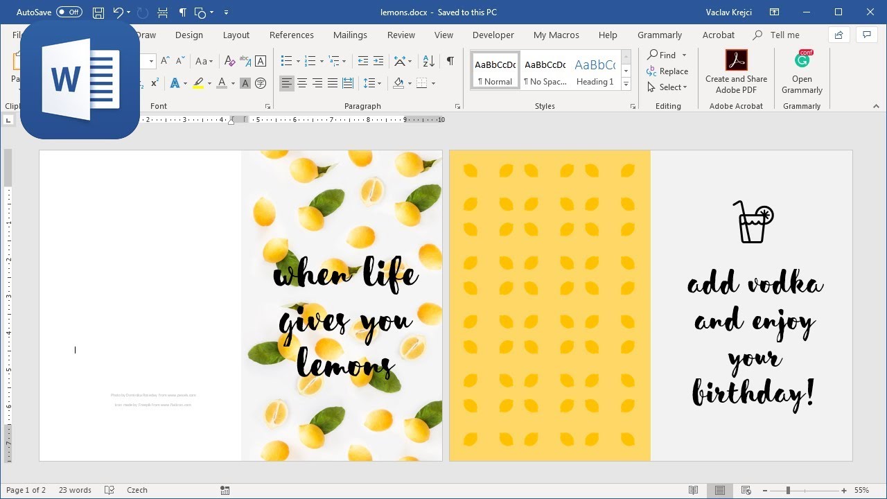 How to create Happy Birthday ? card in Microsoft Word (Tutorial - When  Life Gives You Lemons) Throughout Microsoft Word Birthday Card Template