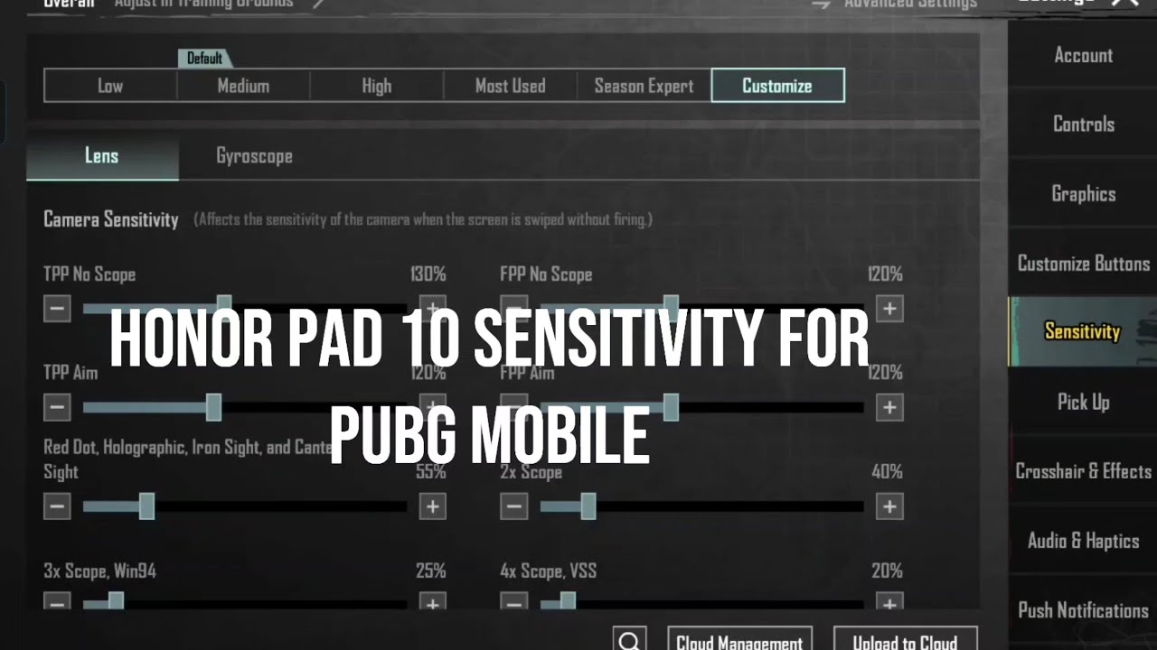 SENSITIVITY SETTING FOR PUBG MOBILE ON HONOR PAD 10 