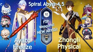 NEW Spiral Abyss 4.5! C0 Ayato Freeze x C0 Zhongli Physical | Floor 12 9 Stars | Genshin Impact