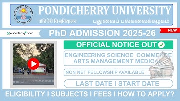 Pondicherry University PhD Admission 2026-27 Notification | Eligibility Fees Dates Seats Fellowship