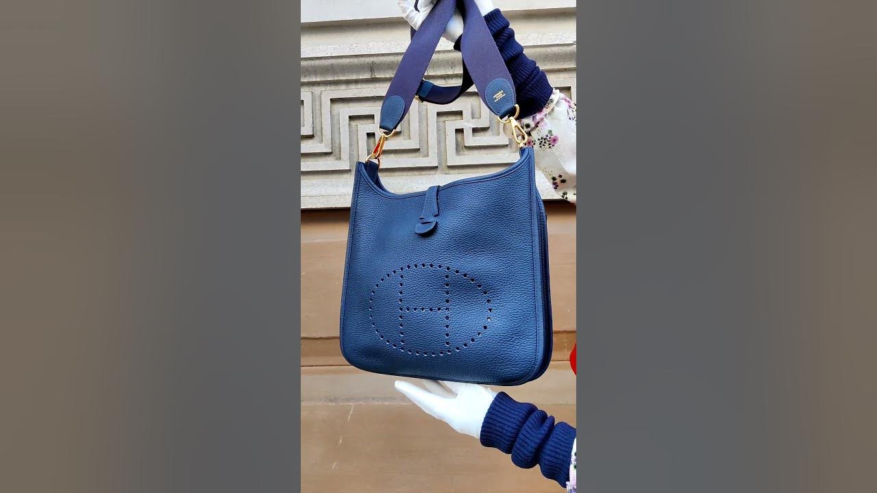 Hermes Evelyne  bag TPM Blue nuit/ Blue indigo Clemence leather Gold  hardware