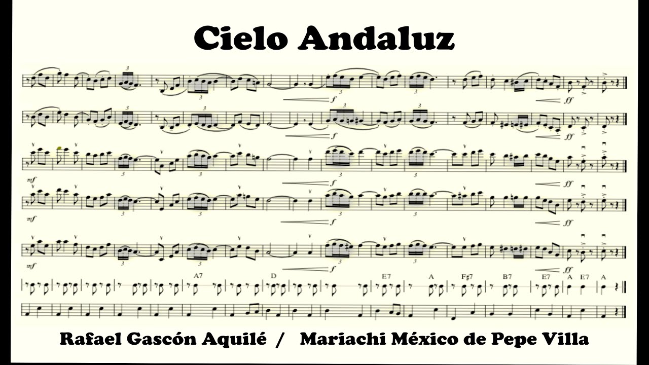 Cielo Andaluz - Partitura para Mariachi - Versión: Mar. México de Pepe Villa