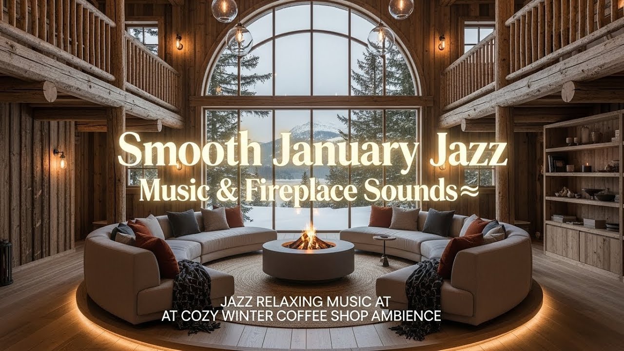 Relaxing January Jazz Music with Fireplace and Coffee Shop Ambience