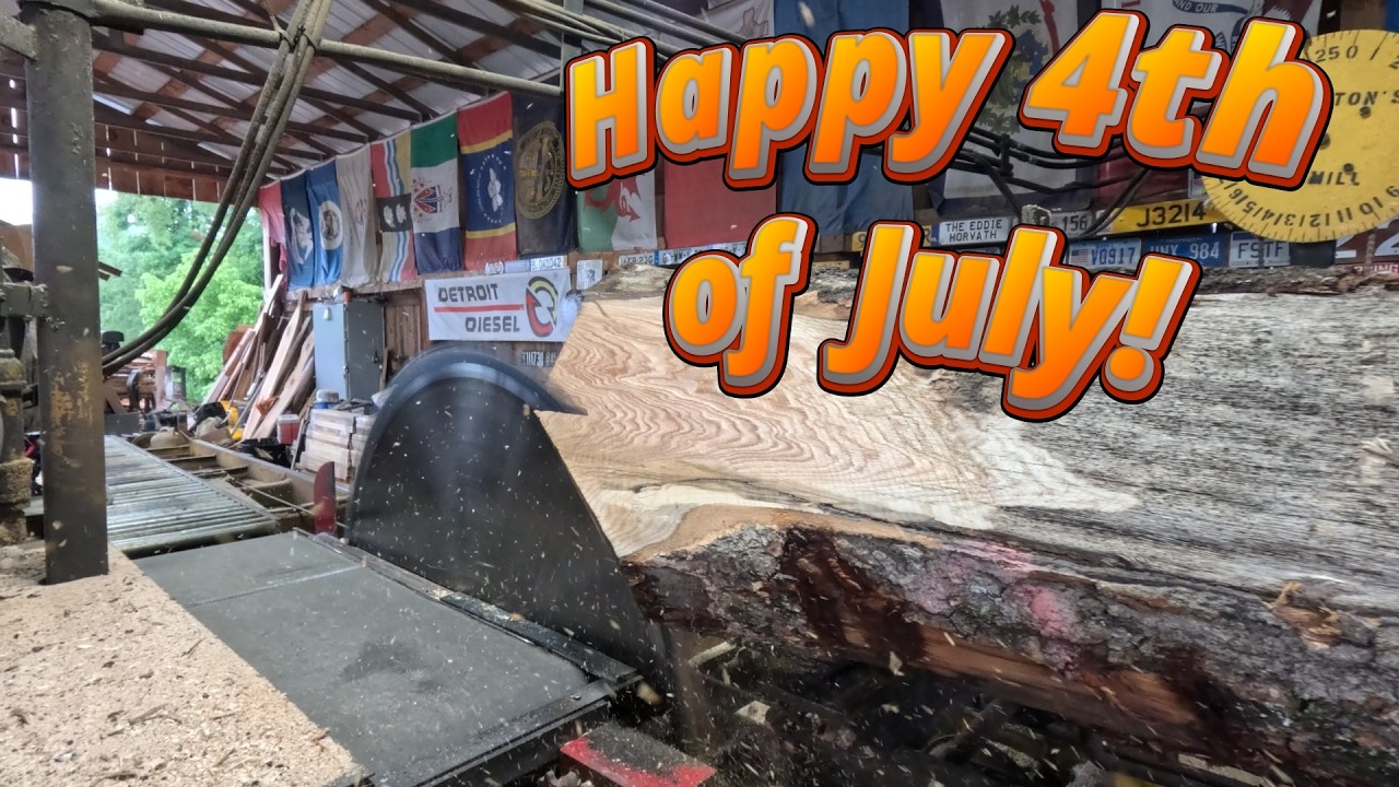 Happy 4th of July sawing a big red oak log # 891