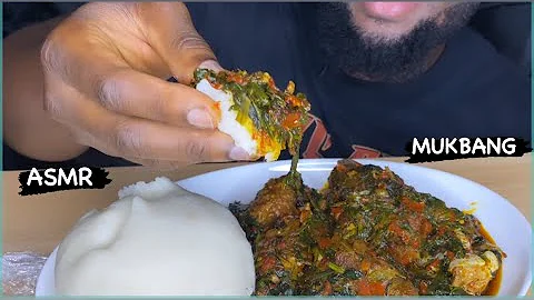 ASMR  Efo Riro Soup with FUFU vegetable Soup #asmr #mukbang #nigeriafoodmukbang