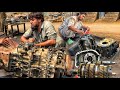 Expert mechanic rebuilding 10speed manual transmission of hino 1j truck