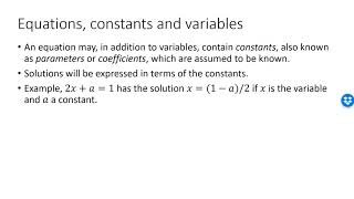 Equations, constants and variables