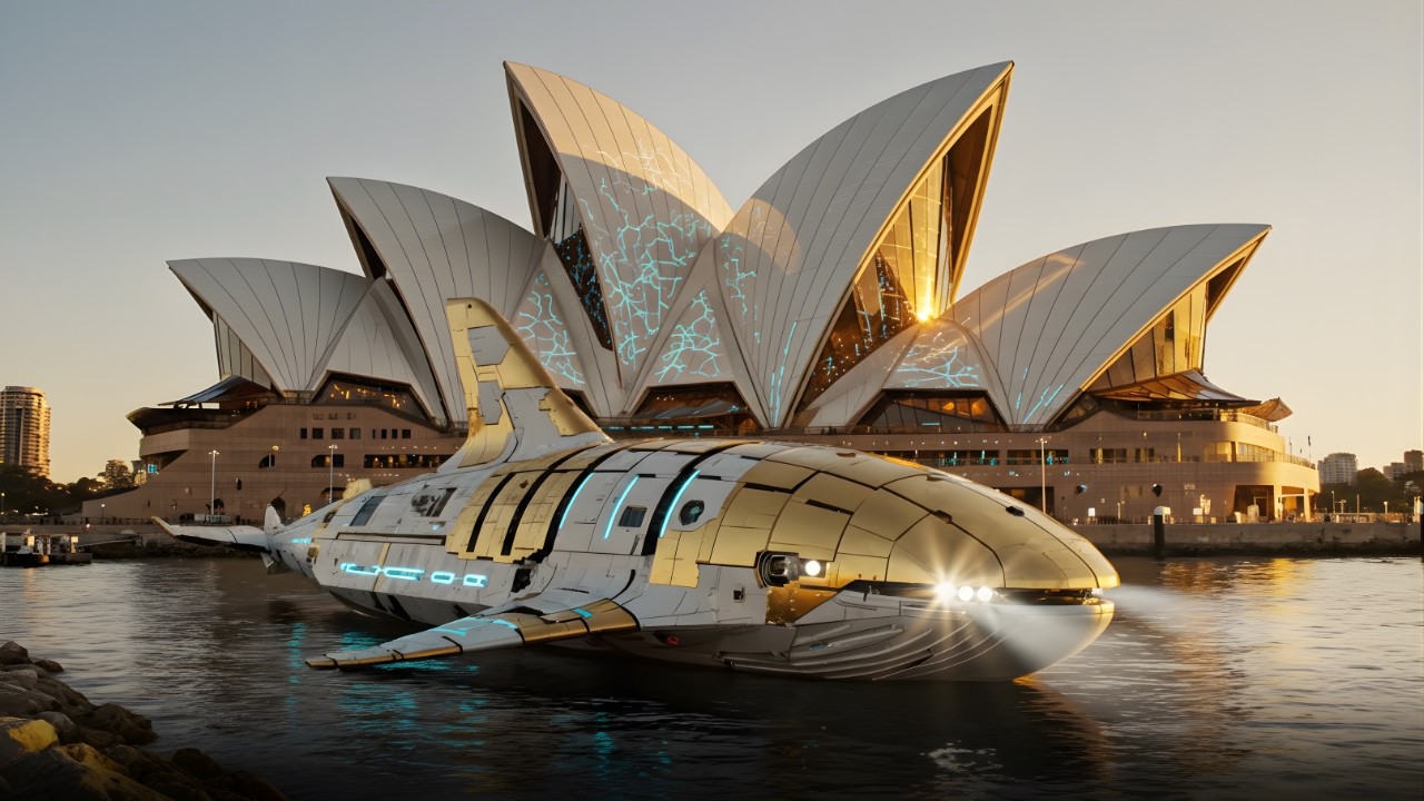 Future Cities of Gold: Iconic Landmarks & Sci-Fi Transports | Created by Veo3 DreamRealm AI