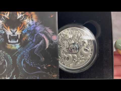 New Release: 2022 1 Oz Silver Dragon And Tiger High Relief Coin 999 Fine W/Box