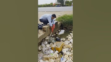 Full plastic bags Clogged Big Culvert Drain  #cleaning #shorts #satisfying #real