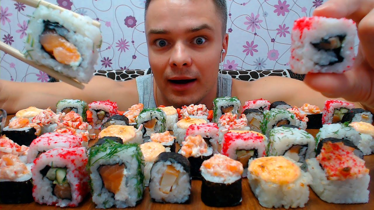 ASMR Sushi Rolls Mukbang 48 pcs Eating Show