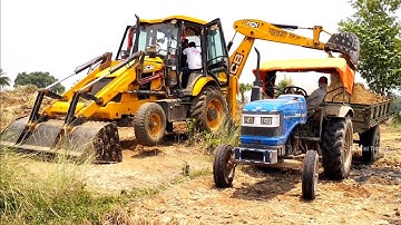 Jcb 3dx Backhoe Machine Working With Sonalika 740 Di Rx And Mahindra 475 Di Tractor | Jcb Game | Jcb