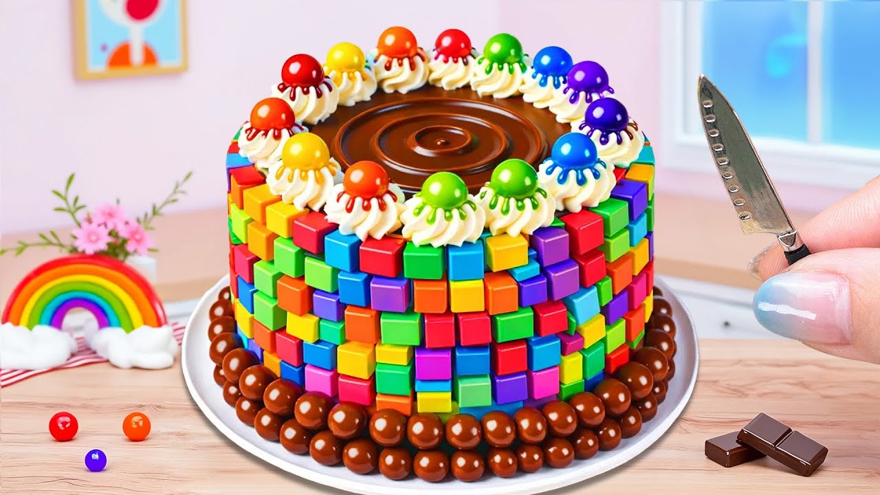 Dreamy Rainbow Cube Cake Decorations 💕 Most Satisfying Chocolate Mini Cake Recipe 🍰 Unbox Overworl
