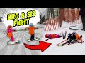 Outdoor adventure skiing family  brother sister rivalry  siblings collide