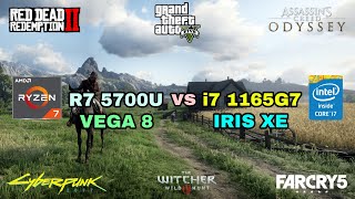 Ryzen 7 5700U Vega 8 vs (i7 1165G7) Intel Iris Xe Graphics Gaming Test ! 2021
