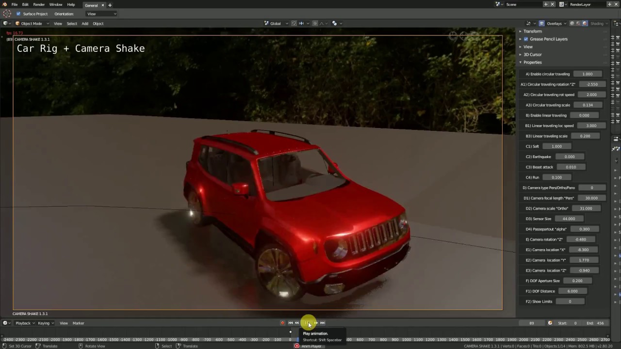 Blender 2.80 EEVEE, Car Rig + Camera Shake
