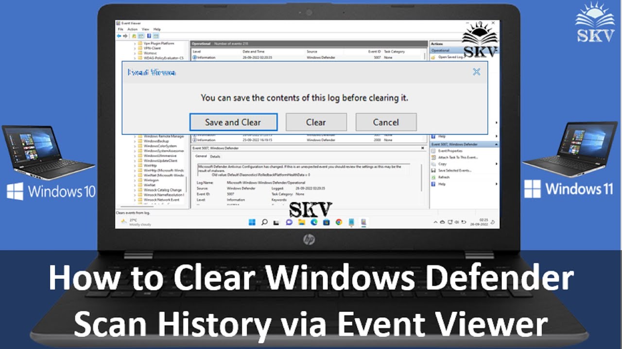How to clear windows defender protection history via event viewer in