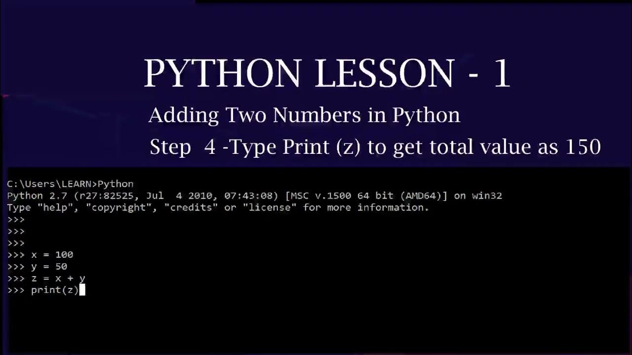 Python Introduction lesson 1 Adding Numbers Using Command Line ...