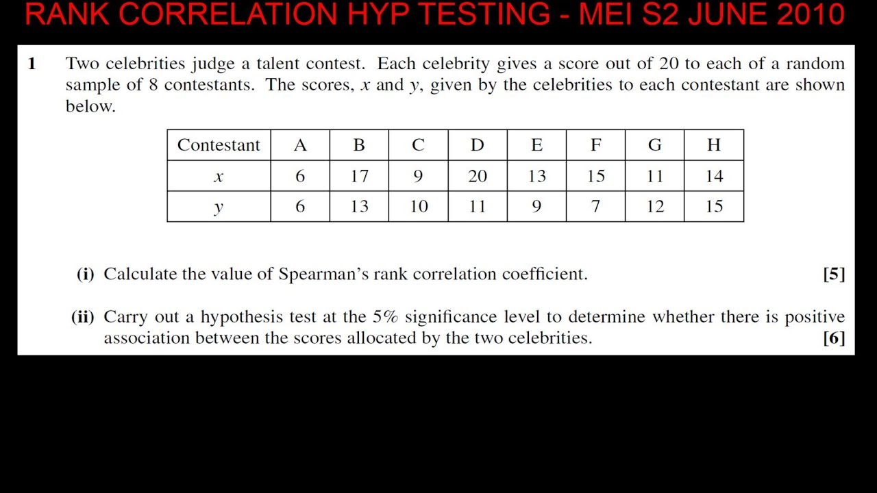 Mei s2 rank correlation hypothesis testing youtube