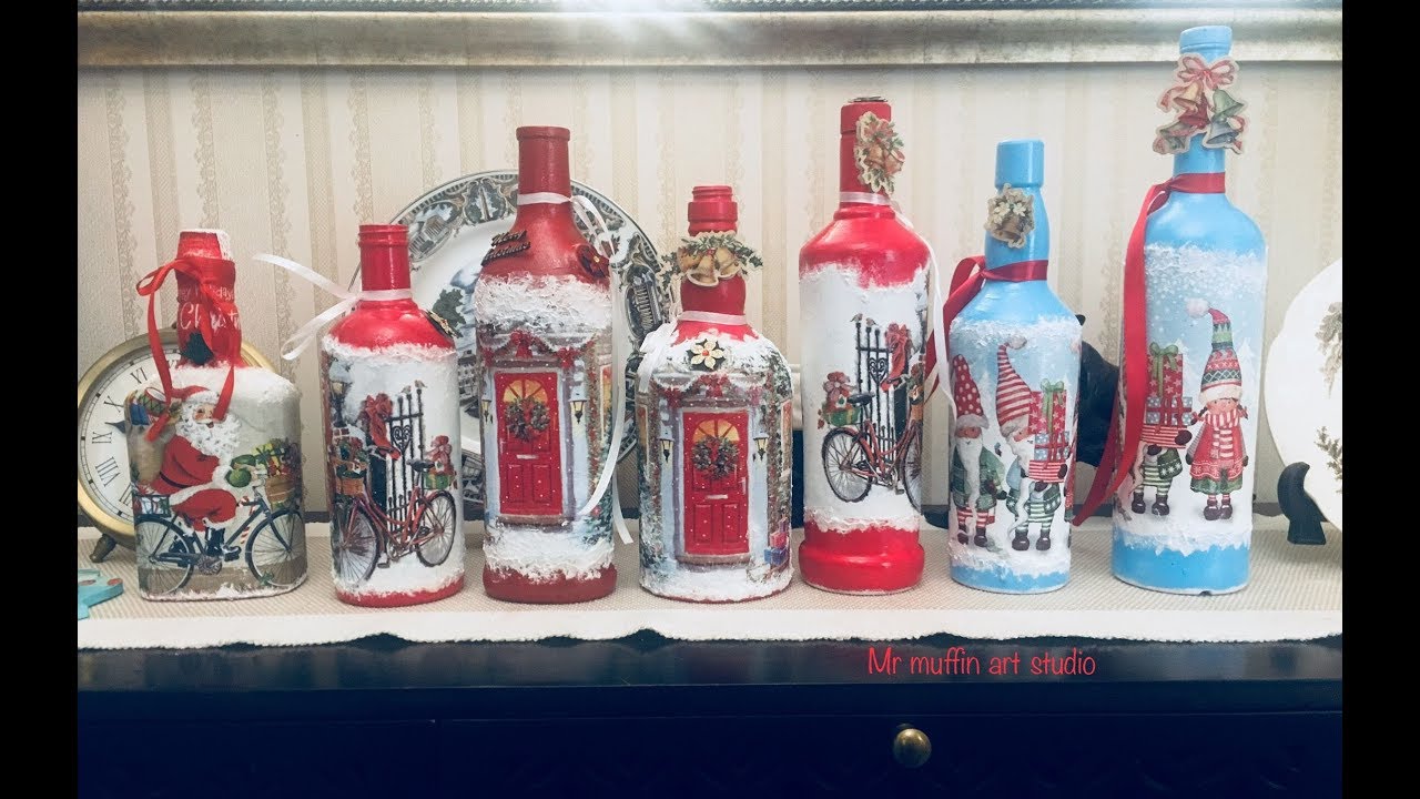 Christmas special ,DIY, How to decoupage and upcycle Christmas themed bottle, By Nargis Khan