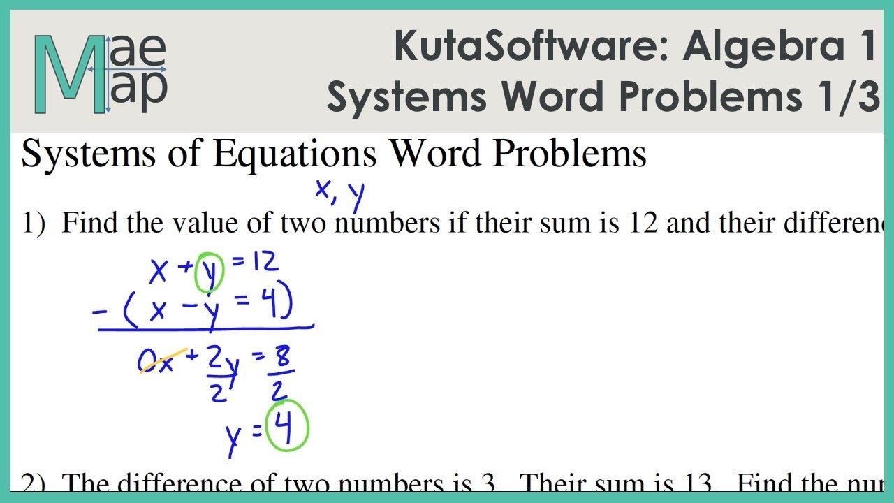 KutaSoftware: Algebra 221- Systems Of Equations Word Problems Part 221 Within Systems Of Equations Worksheet Pdf