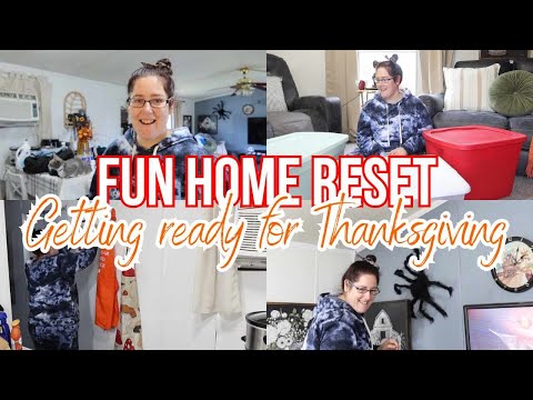Video: FUN HOME RESET // GETTING READY FOR THANKSGIVING // TAKING DOWN HALLOWEEN DECOR / Fall clean with me