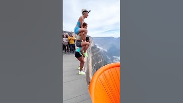 Three stacked! Jumped into the mile-high funnel 😱💥 #ViralChallenge #CliffDrop