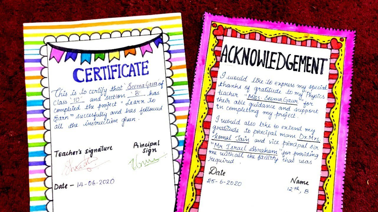 How to make Acknowledgement and Certificate For School Projects  Border  designs and decorations