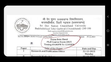 SRI DEV SUMAN UTTRAKHAND UNIVERSITY ANNOUNCEMENT DATE SHEET PHD PROGRAM