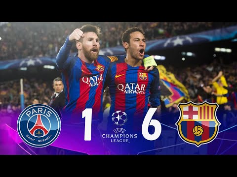 Barcelona 6 x 1 PSG ● 2017 melhores momentos do Liga dos  Campeões UEFA