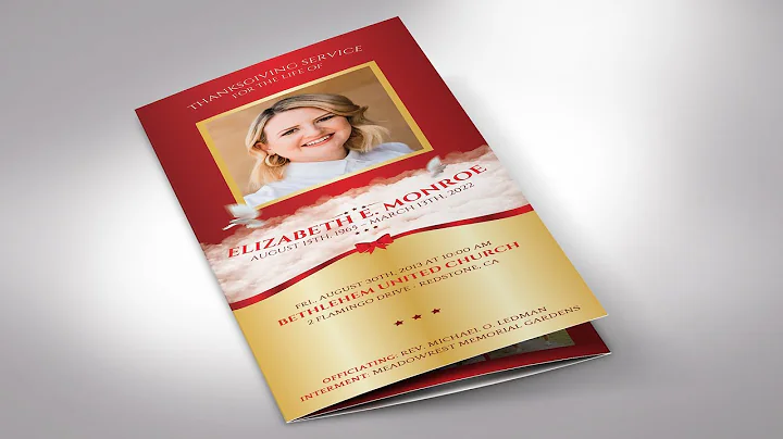 Red Ribbon Trifold Funeral Program Canva Template | Print Size 11”x8.5” by Godserv Designs