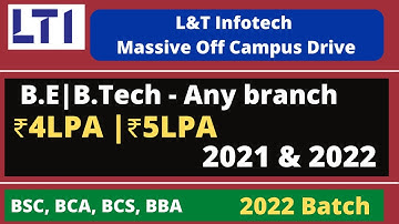 LTI massive off campus recruitment 2022 | Engineering 2022 & 2021 | BSc BCA BCS BBA 2022