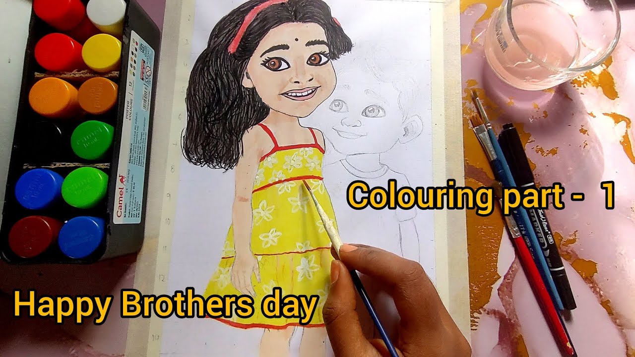 Brothers Day drawing. Colouring part 1. Colour with me easily with watercolors . 