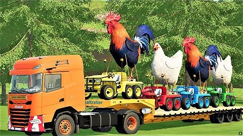 TRANSPORT OF COLORS ! TRUCK OF COLORS ! GIANT CHICKENS vs MINI JOHN DEERES ! FARMING SIMULATOR 22