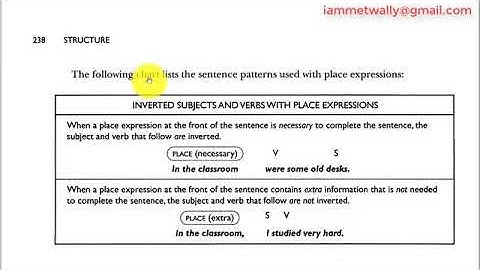 TOEFL Structures SKILLS 1660 INVERT THE SUBJECT AND VERB WITH PLACE EXPRESSIONS